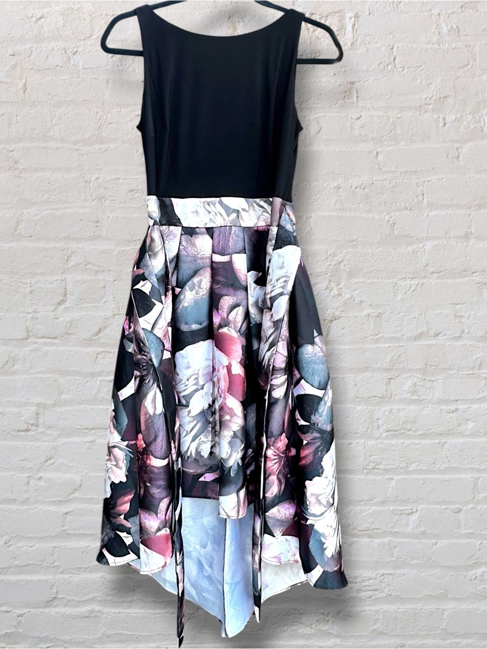 Bellissima SLNY Black Floral High-Low Cocktail Dress Pass Through Tie Sz 6 - Picture 12 of 16